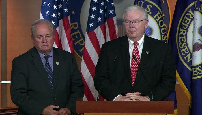 Rep. Mike Doyle, D-PA, and Rep. Joe Barton, R-TX, announce the baseball game will be played on Thursday. (Source: CNN)