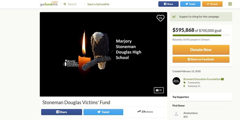 The GoFundMe campaign to help victims of the Parkland high school shooting had reached over $500,000 by Thursday evening. (Source: GoFundMe)