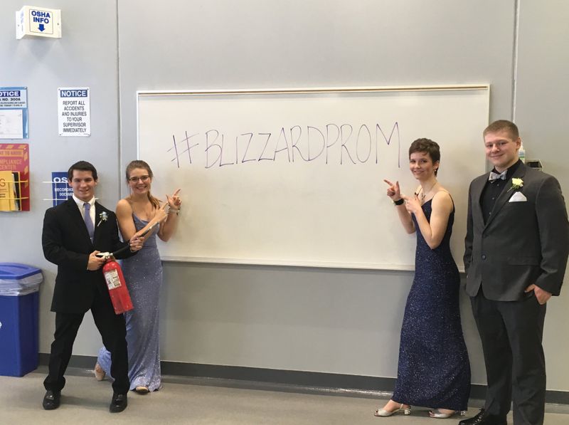 With as much as 15 inches (38 centimeters) of snow in the forecast, the students couldn't take photos outside for what they called #BlizzardProm. (Source: Forest Lake Fire Department)