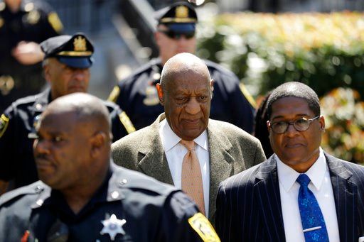(AP Photo/Matt Slocum). Bill Cosby departs after his sexual assault retrial, Monday, April 23, 2018, at the Montgomery County Courthouse in Norristown.