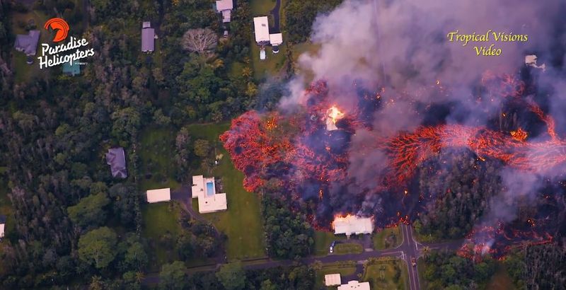 This aerial image shows lava from one of the fissures that opened up from the Kilauea volcano (Image: Mick Kalber/Tropical Visions Video)