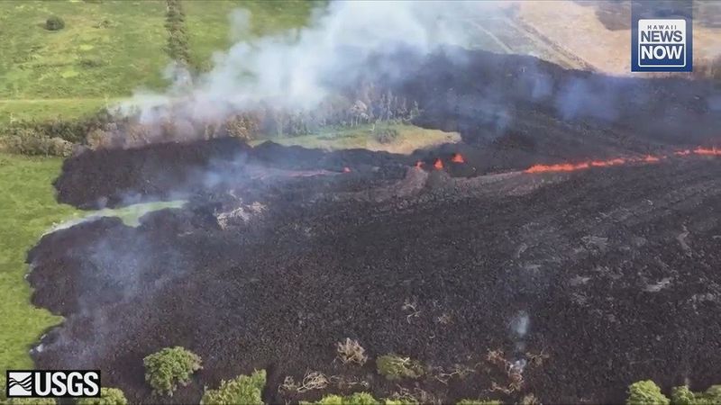 This aerial shot shows the 17th fissure, which was still active on Monday morning.  (Image:USGS)