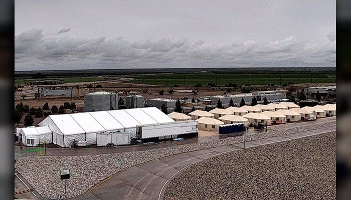 This undated photo provided by HHS’ Administration for Children and Families shows the shelter used to house unaccompanied foreign children in Tornillo, Texas. (HHS’ Administration for Children and Families via AP)