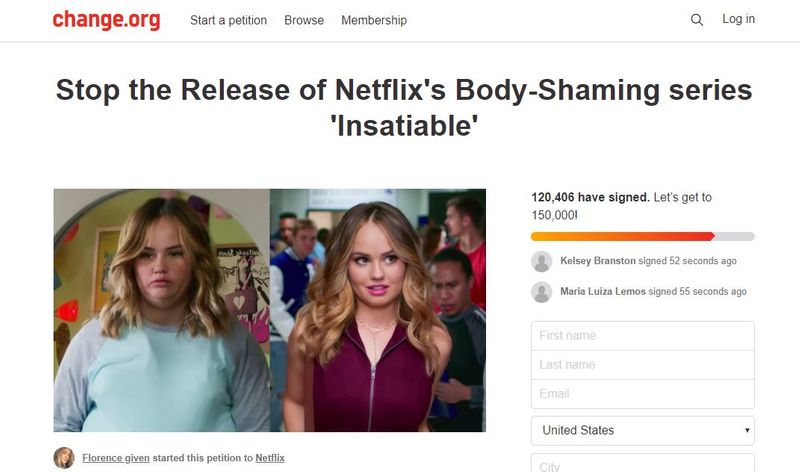 'Insatiable' has been criticized as crass and tone-deaf. (Source: Change.org)
