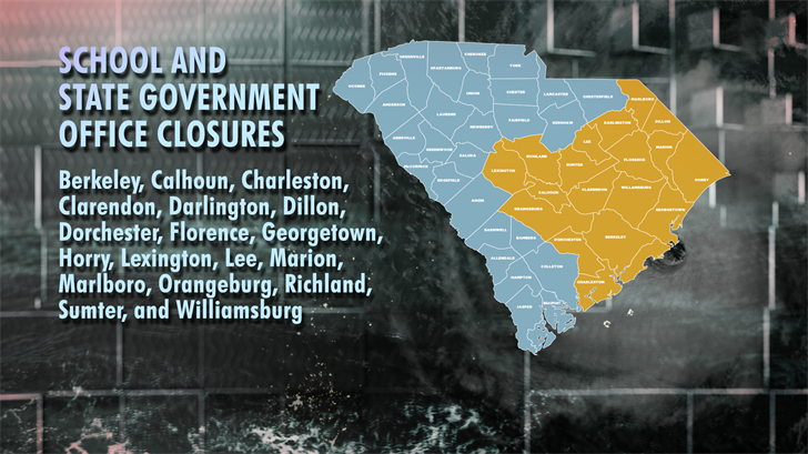 In an executive order issued by Governor Henry McMaster on Monday, 26 counties in South Carolina will close schools beginning on Tuesday, Sept. 11, in addition to state offices.