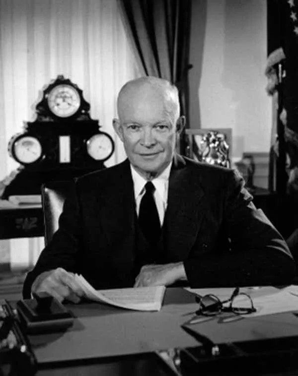 Dwight Eisenhower, shown here in 1956, warned of the military industrial complex in his farewell address Jan. 17, 1961. (Source: White House/Wikimedia Commons)